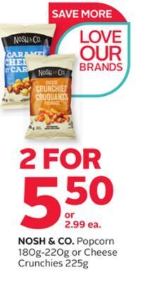 Rexall Nosh & co. popcorn 180g-220g or cheese crunchies 225g offer