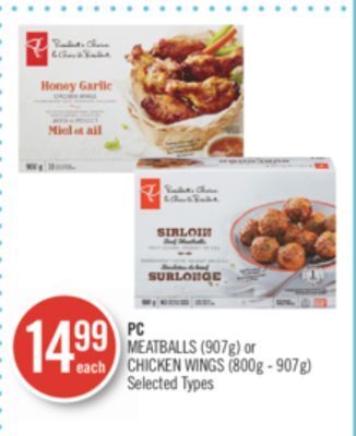 Shoppers Drug Mart Pc meatballs or chicken wings offer