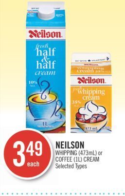 Shoppers Drug Mart Neilson whipping (473ml) or coffee (1l) cream offer