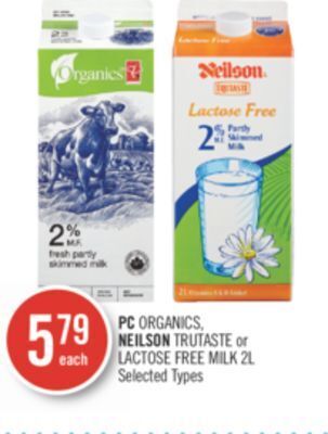 Shoppers Drug Mart Pc organics, neilson trutaste or lactose free milk offer