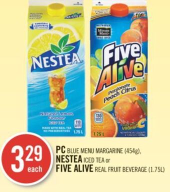 Shoppers Drug Mart Pc blue menu margarine (454g), nestea iced tea or five alive real fruit beverage (1.75l) offer