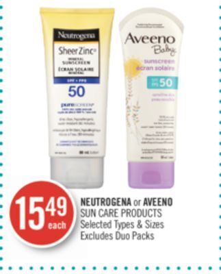 Shoppers Drug Mart Neutrogena or aveeno sun care products offer