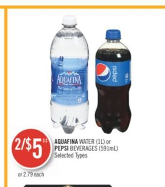 Shoppers Drug Mart Aquafina water (1l) or pepsi beverages (591ml) offer