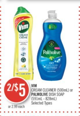 Shoppers Drug Mart Vim cream cleaner (500ml) or palmolive dish soap (591ml - 828ml) offer