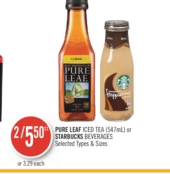 Shoppers Drug Mart Pure leaf iced tea (547 ml) or starbucks beverages offer