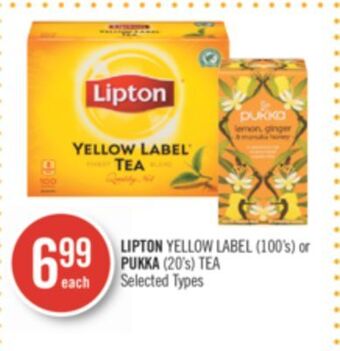 Shoppers Drug Mart Lipton yellow label (100's) or pukka (20's) tea offer