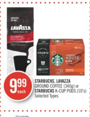 Shoppers Drug Mart Starbucks lavazza ground coffee (340g) or starbucks k-cup pods (10's) offer