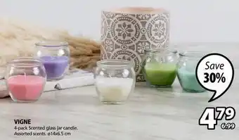 JYSK 4-pack scented glass jar candle vigne offer