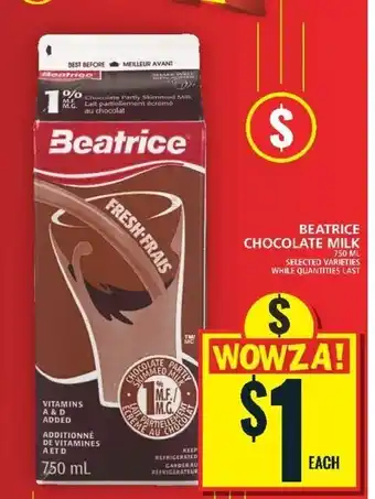 Food Basics BEATRICE CHOCOLATE MILK 750ml offer