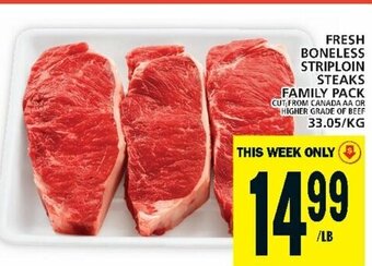 Food Basics FRESH BONELESS STRIPLOIN STEAKS offer