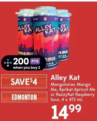 Sobeys Alley Kat Mangolorian Mango Ale, Aprikat Apricot Ale or RazzyKat Raspberry Sour, 4 x 473 mL offer