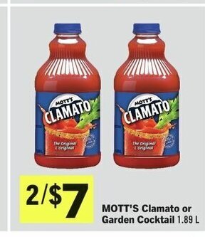 IGA MOTT'S Clamato or Garden Cocktail 1.89 L offer