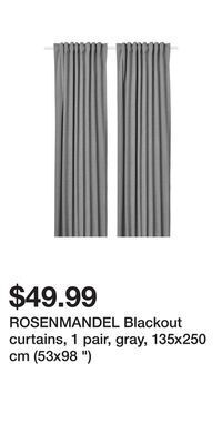 IKEA Rosenmandel blackout curtains, 1 pair, gray, 135x250 cm (53x98 ) offer