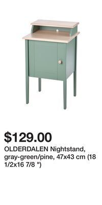 IKEA Olderdalen nightstand, gray-green/pine, 47x43 cm (18 1/2x16 7/8 ) offer