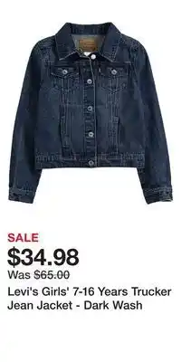 Mark's Levi's girls' 7-16 years trucker jean jacket - dark wash offer