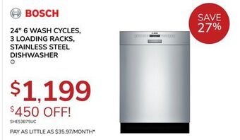Goemans Appliances Bosch 24 6 wash cycles, 3 loading racks, stainless steel dishwasher offer