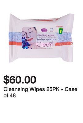 Dollarama Cleansing wipes 25pk - case of 48 offer