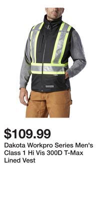 Mark's Dakota workpro series men's class 1 hi vis 300d t-max lined vest offer