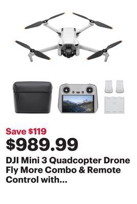 Best Buy Dji mini 3 quadcopter drone fly more combo & remote control with built-in screen (dji rc) - grey offer