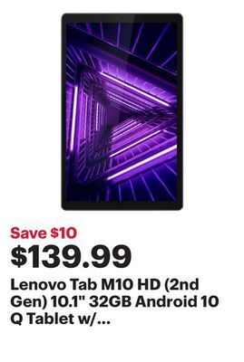 Best Buy Lenovo tab m10 hd (2nd gen) 10.1 32gb android 10 q tablet w/ mediatek helio p22t 8-core processor - iron grey offer