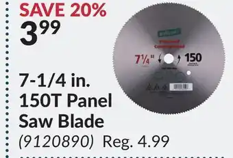 Princess Auto 7-1/4 in. 150t panel saw blade offer