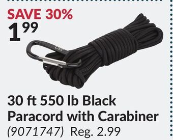 Princess Auto Black paracord with carabiner offer