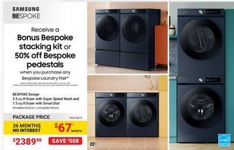 Visions Electronics Bespoke design 5.3 cu. ft dryer with super speed wash and 7.5 cu. ft dryer with smart dial offer