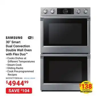 Visions Electronics Samsung 30 smart dual convection double wall oven with flex duo offer