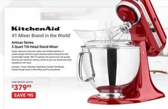 Visions Electronics Kitchenaid artisan series 5 quart tilt-head stand mixer offer