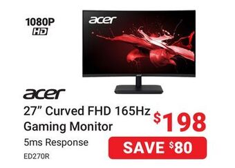 Visions Electronics Acer 27 curved fhd 165hz gaming monitor offer