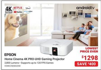 Visions Electronics Epson home cinema 4k pro-uhd gaming projector offer