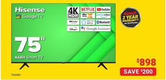 Visions Electronics Hisense 75 a68h smart tv offer