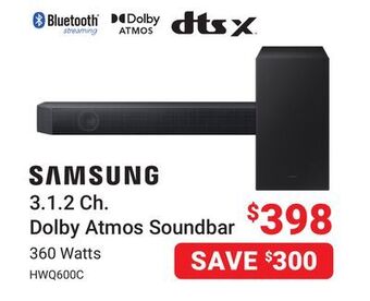 Visions Electronics Samsung 3.1. 2 ch. dolby atmos soundbar offer
