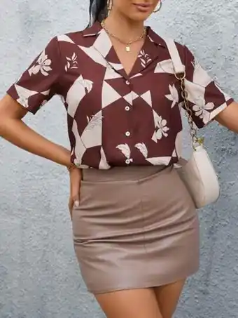 SheIn Shein clasi geo print button front shirt offer