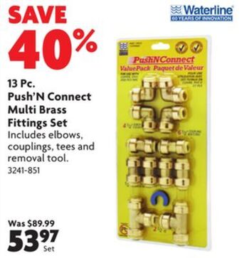 Home Hardware 13 pc. push'n connect multi brass fittings set offer
