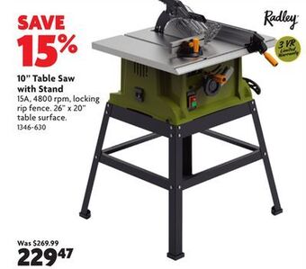 Home Hardware 10 table saw with stand offer