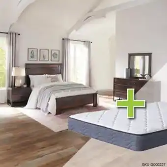 Aaron's Wallace 7 - piece queen bedroom set w/ 9.5 tight top extra firm mattress, foundation, and protective cases offer