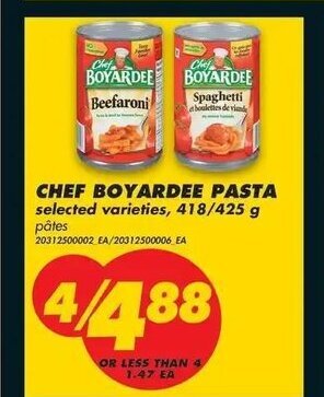 No Frills Chef boyardee pasta offer