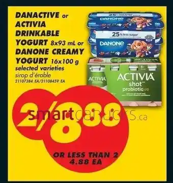 No Frills Danactive or activia drinkable yogurt offer