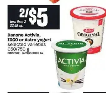 Independent Grocer Danone activia, IOGO or astro yogurt offer
