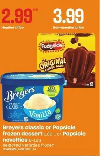 Independent Grocer Breyers classic or popsicle frozen dessert offer