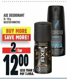 Metro AXE DEODORANT 76-113g SELECTED VARIETIES offer