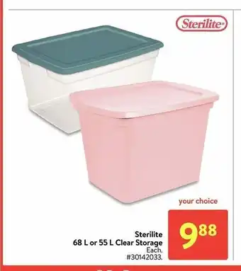 Walmart Sterilite 68 L or 55 L clear storage offer