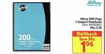 Walmart Hilroy 200-page 1-subject notebook offer