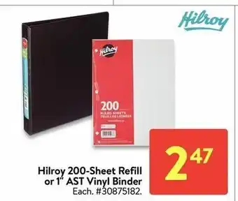 Walmart Hilroy 200-sheet refill or 1" AST vinyl binder offer