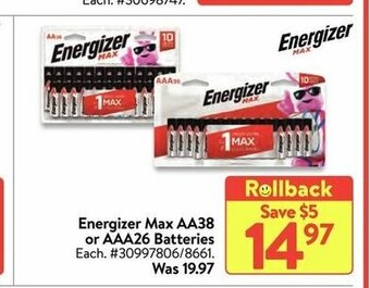 Walmart Energizer max AA38 offer