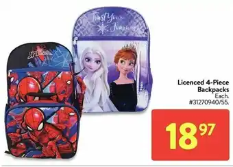 Walmart Licenced 4-piece backpacks offer