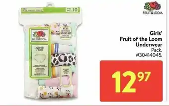 Walmart Girls fruit of the loom underwear offer