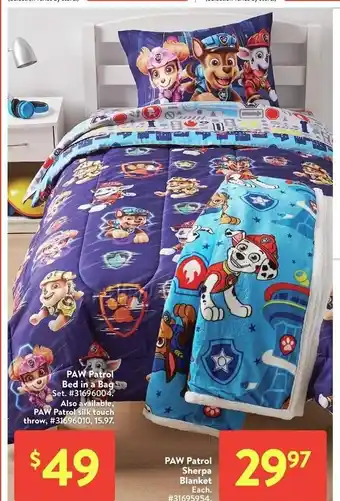 Walmart Paw patrol bed in a bag offer