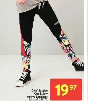 Walmart Girls' justice cut & sew active leggings offer